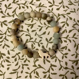 Natural Stone Beaded Bracelet with Lion Charm